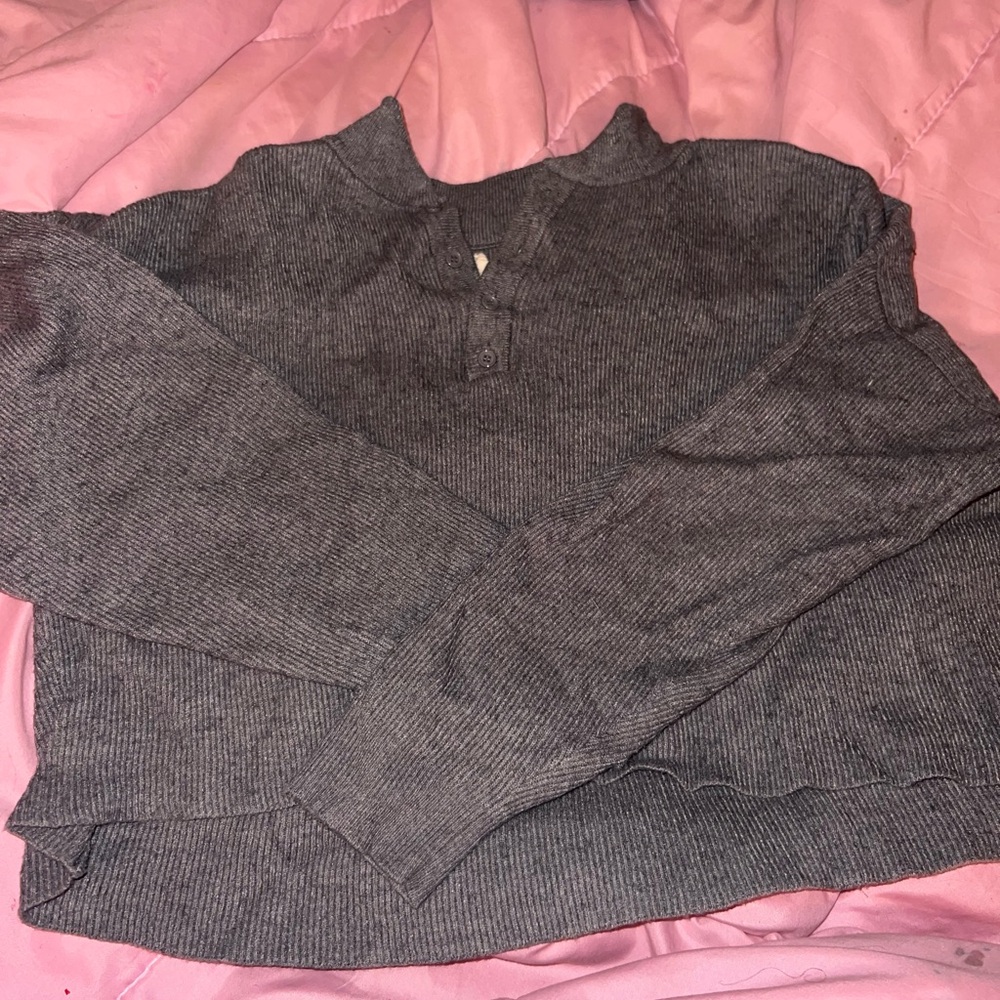 Gray Long Sleeve Henley Shirt